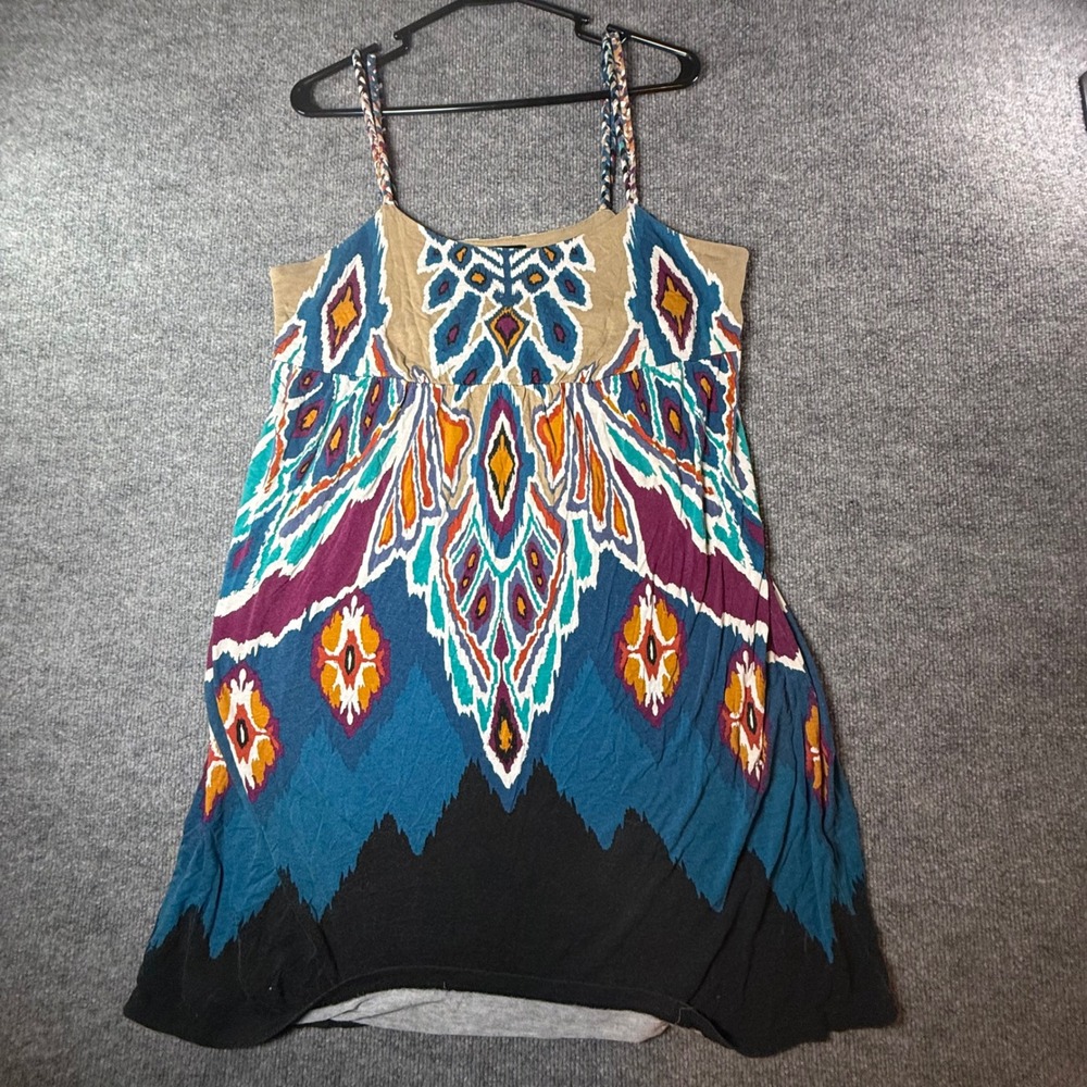 Apt 9 Womens Ikat Geometric Empire Waist Dress Blue Orange Braided Straps L